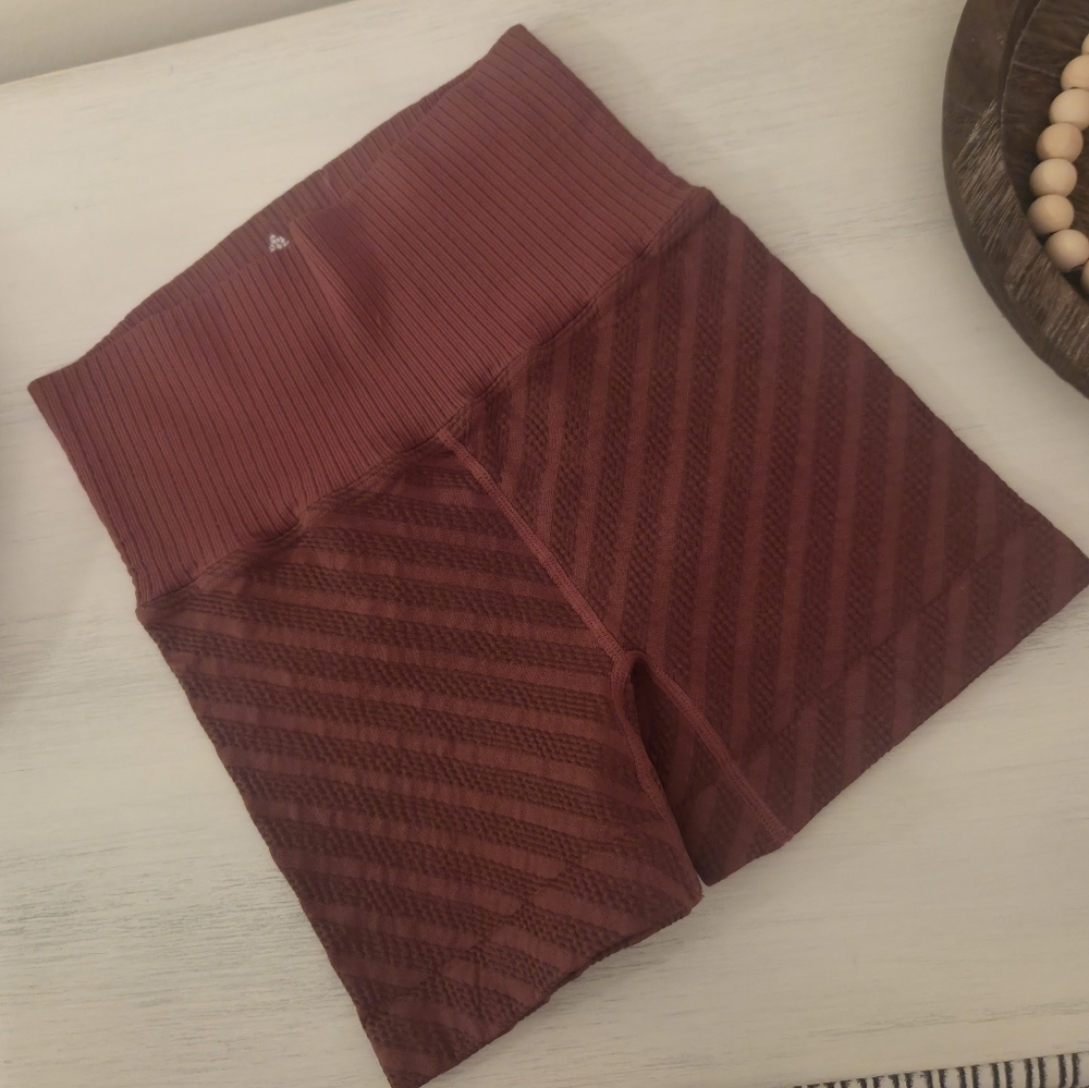 Free People High-Waisted Burgundy Shorts With Striped Detail- Ribbed - Picture 4 of 6